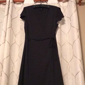 Black cap flutter sleeve dress